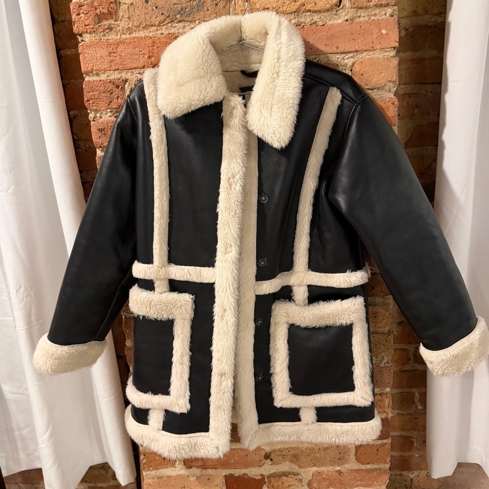 Abercrombie & Fitch Leather Jacket with Cream Accents - Picture 4 of 8